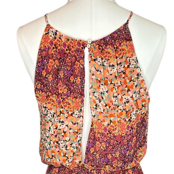 Floral Sleeveless Mini Dress Large Boho Halter Neck Sundress Festival Garden - Picture 14 of 16